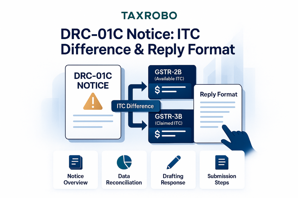 DRC-01C Notice for ITC Difference between GSTR-2B and GSTR-3B – Reply Format