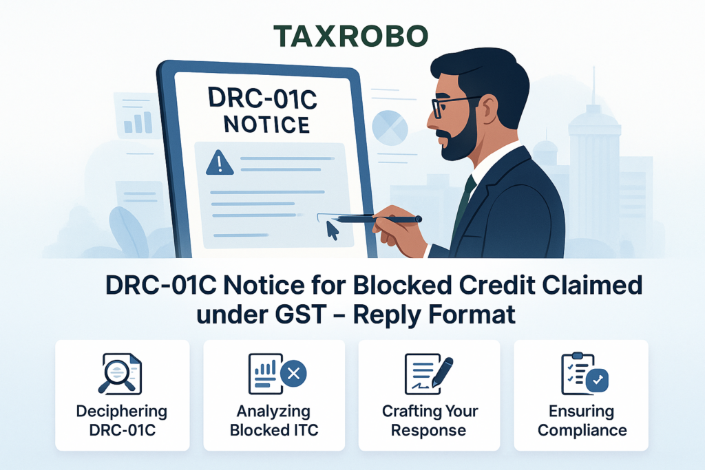 DRC-01C Notice for Blocked Credit Claimed under GST – Reply Format