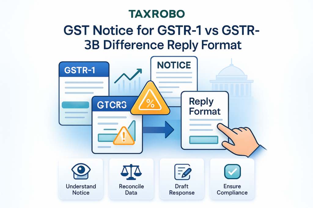GST Notice for GSTR-1 vs GSTR-3B Difference – Reply Format